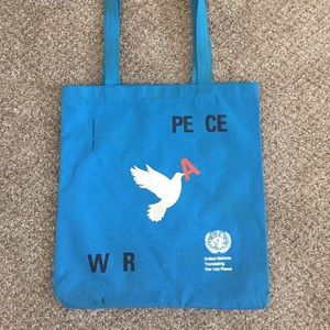 Blue United Nations Dove War to Peace Tote Bag